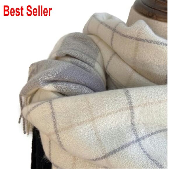 Oversized Cashmere Feel Plaid Scarf Elegant Winter Wrap Shawl Fringed - Picture 7 of 8